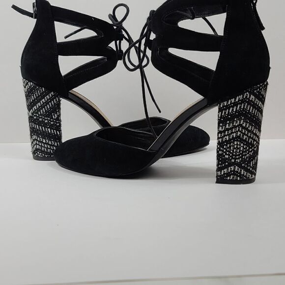 Audrey Brooke Black Ankle Suedette Block Heel Shoe - Picture 8 of 10